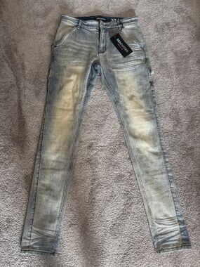 Serenede Men's Light Blue Denim Distressed Washed Skinny Jeans